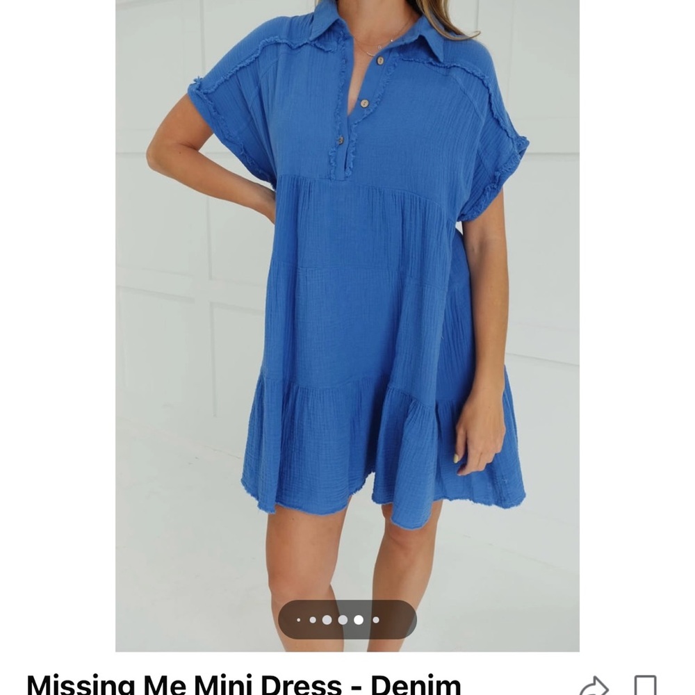 NWT Boutique Missing Me Mini Dress Blue Denim Casual Size Small M/L